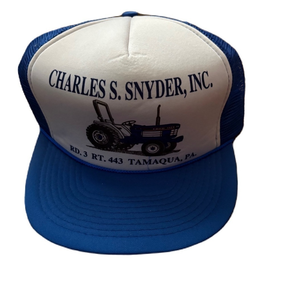 Vintage Ford 1920 Tractor SnapBack Mesh Hat Blue White Trucker Farm 90s